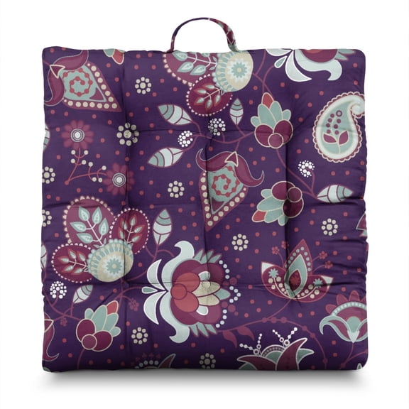 Indian Inspired Yoga Cushion - Thick & Supportive Tatami Mat Seat Pad with Decorative Paisley Print, Great for Floor Lounging