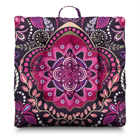 Indian Inspired Yoga Cushion - Thick & Supportive Tatami Mat Seat Pad with Decorative Paisley Print, Great for Floor Lounging