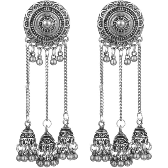 Indian Jhumka Jhumki Ethnic Dangle Earring for Women Vintage Long Tassel Bell Drop Earrings Boho Flower Beaded Bollywood Jewelry Boho Traditional Oxidized Antique Festival Party Gift for Lady