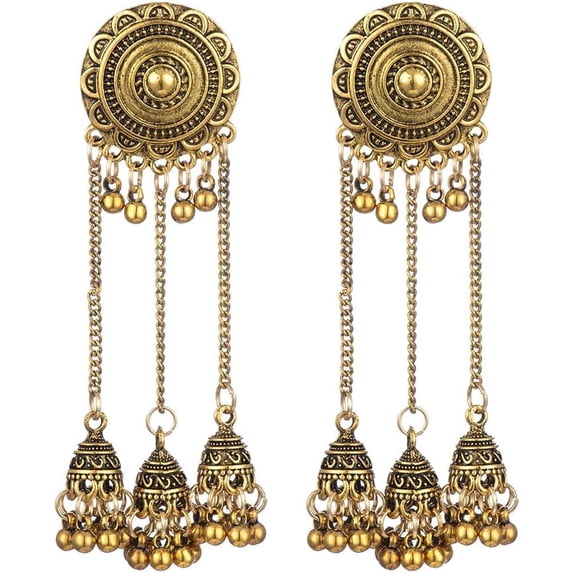 Indian Jhumka Jhumki Ethnic Dangle Earring for Women Vintage Long Tassel Bell Drop Earrings Boho Flower Beaded Bollywood Jewelry Boho Traditional Oxidized Antique Festival Party Gift for Lady