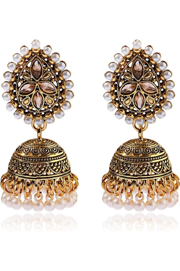 Indian Jhumka Top Earrings for Women Traditional Chandelier Dangle Jewelry Bollywood Party Accessories Wedding Festival Gift for Her[n593]