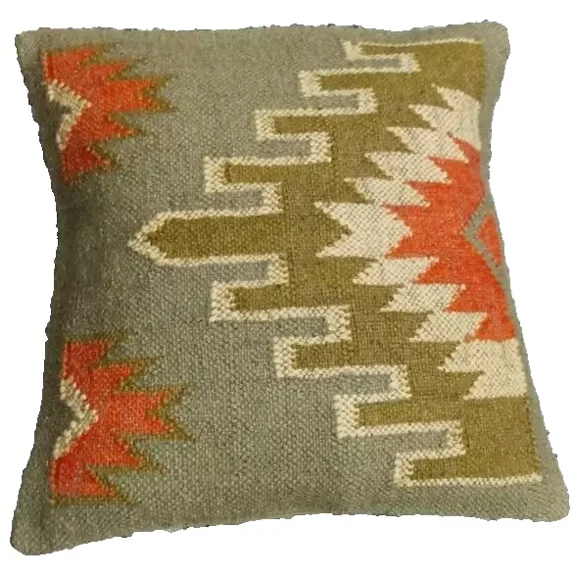 Indian Jute Kilim Cushion Cover Throw Pillow 18" Square Home Decor Handmade Woll