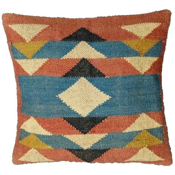 Indian Jute Kilim Cushion Cover Throw Pillow 18" Square Home Decor Handmade Woll