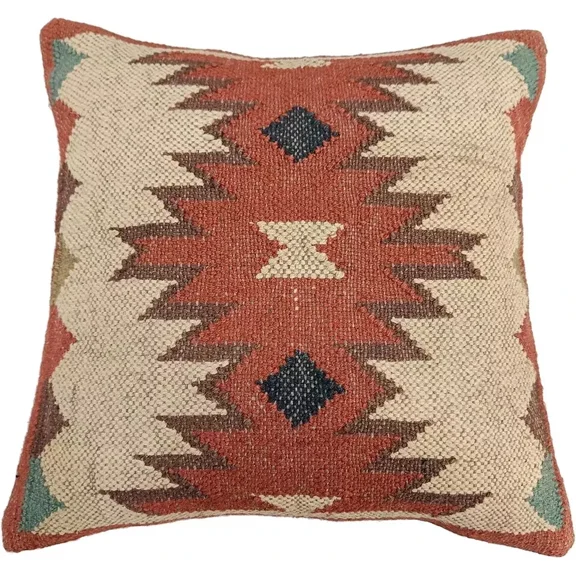Indian Jute Kilim Cushion Cover Throw Pillow 18" Square Home Decor Handmade Woll