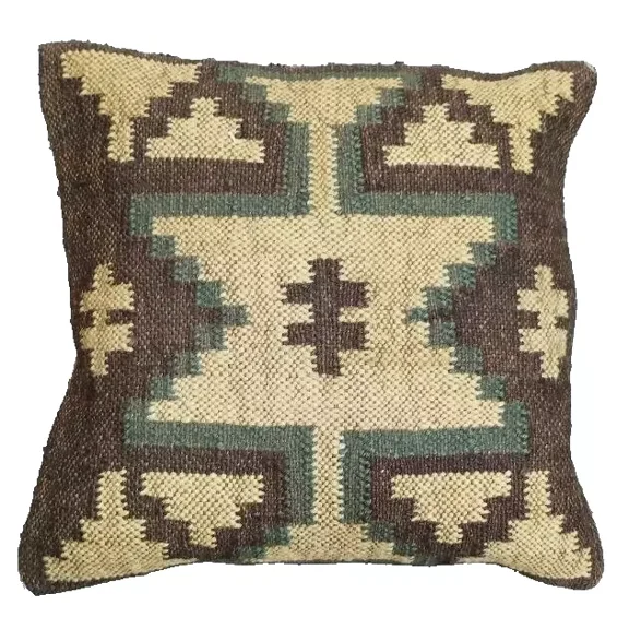 Indian Jute Kilim Cushion Cover Throw Pillow 18" Square Home Decor Handmade Woll