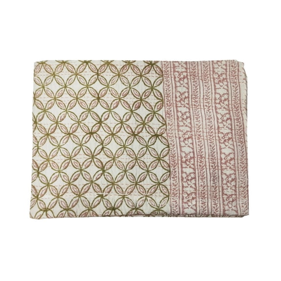 Indian Kantha Quilt Throw Hand Block Print bedspread Vintage Bohemian Coverlet Blanket Gudri Floral Print Single Size 60 X 90 Inches