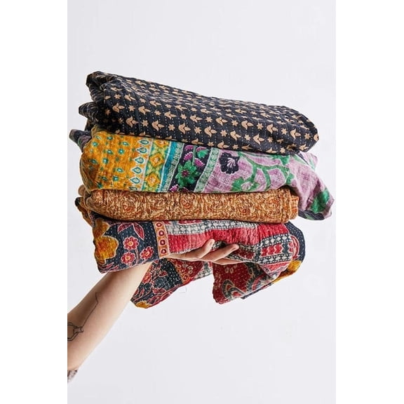 Indian Kantha Quilt Throw Reversible Blankets 1 Quilt Colors RCKQT0096 RCKQT0096 55X85 Inches