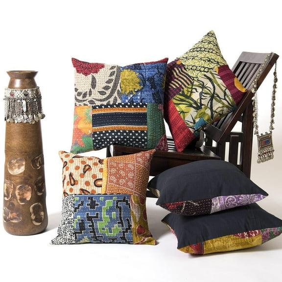 Indian Kantha Throw Pillow Covers Set of Sofa decorative Cushion Covers 05 PCS Sets.