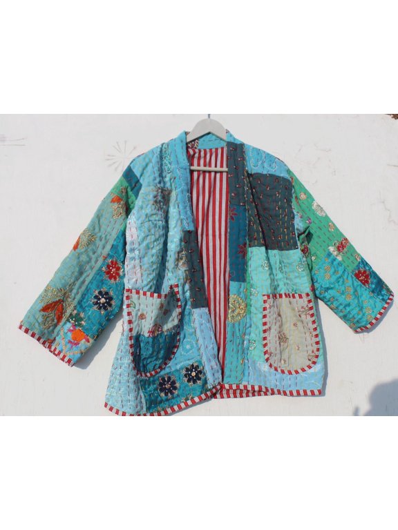 Indian Kantha Women's Cotton Jacket Bohemian Style Vintage Upper Wear Hippie Patchwork Coat For Everyday Wear