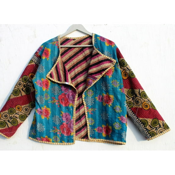 Indian Kantha Women's Cotton Jacket Bohemian Style Vintage Upper Wear Hippie Patchwork Coat For Everyday Wear