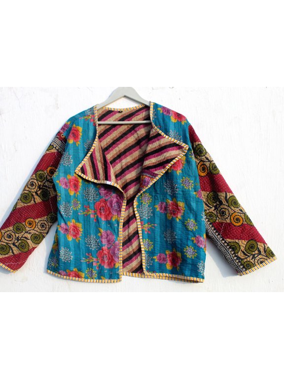 Indian Kantha Women's Cotton Jacket Bohemian Style Vintage Upper Wear Hippie Patchwork Coat For Everyday Wear