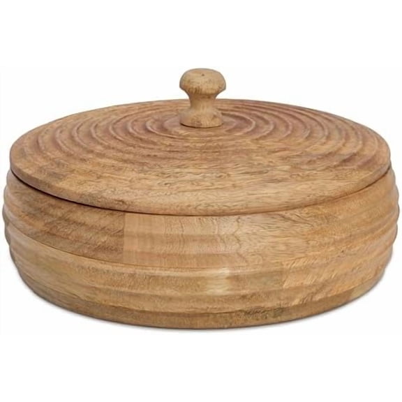 Indian Kitchen Roti Holder Box Pancake Keeper Serveware Hot Pot Casserole Dish With Lid Home Kitchen Dining Decor, Natural Brown, 9 x 3 Inches$$Home Decor, Kitchen, & Other