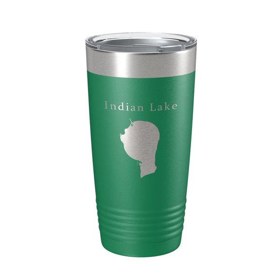 Indian Lake Map Tumbler Travel Mug Insulated Laser Engraved Coffee Cup Silver Creek Township Michigan 20 oz Green