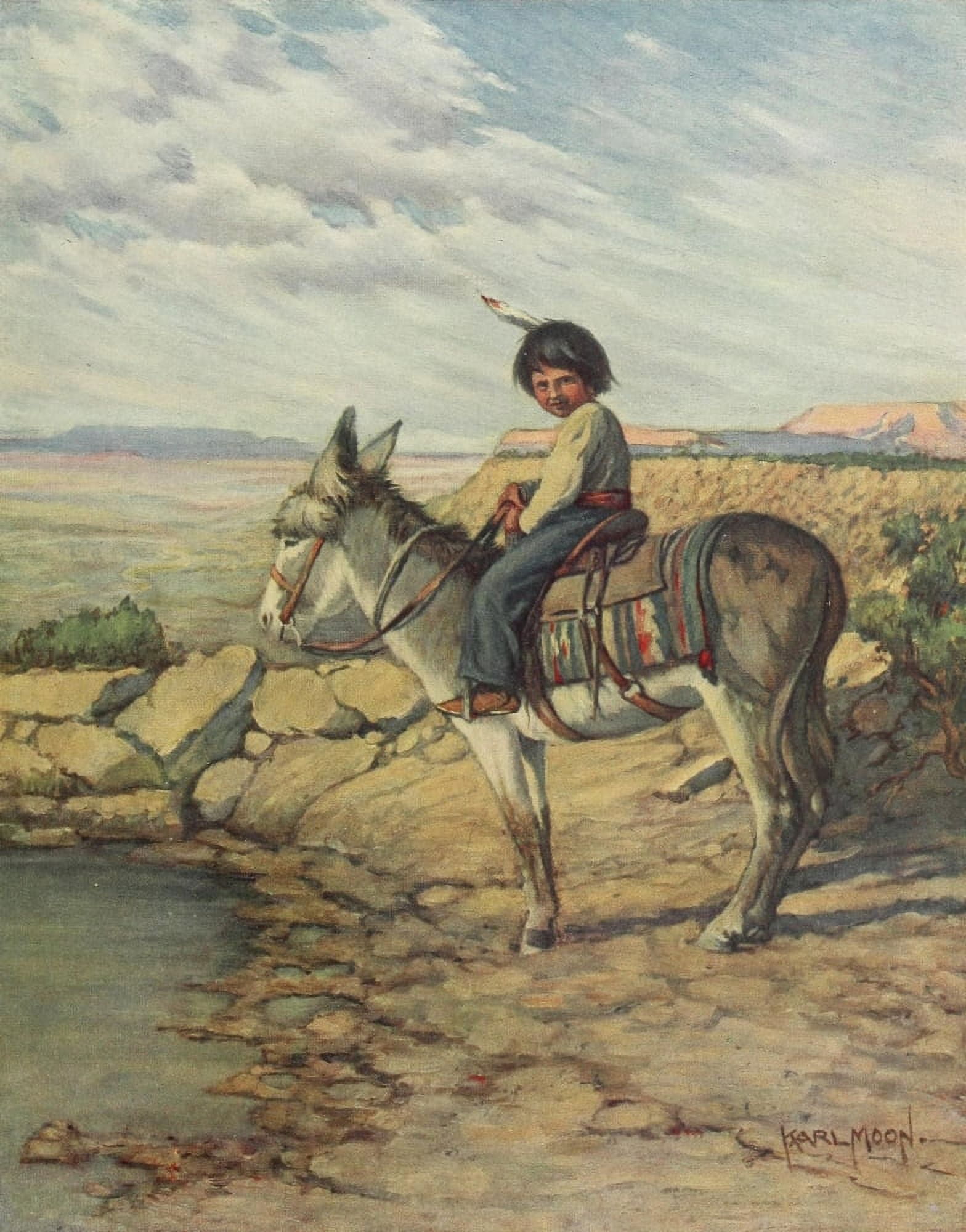Indian Legends in Rhyme 1917 My Burro (boy on horse) Canvas Art - Karl Moon (18 x 24)