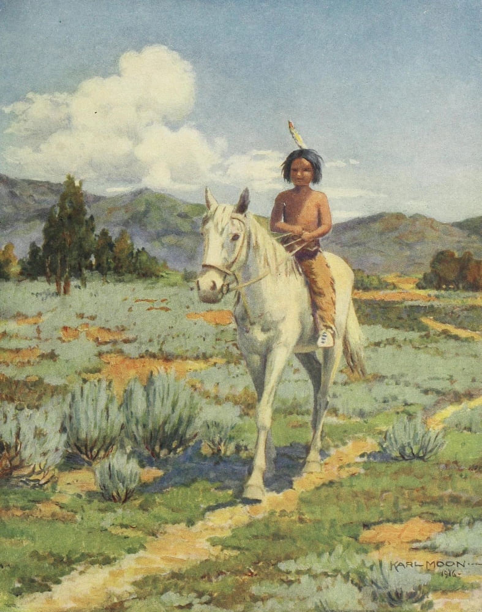 Indian Legends in Rhyme 1917 The Ride (Indian boy on horse) Canvas Art - Karl Moon (18 x 24)