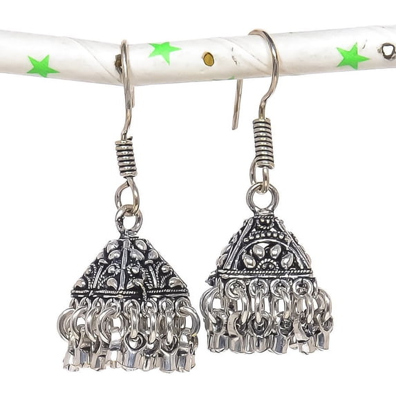 Indian Look Jhumki Gemstone Handmade Silver Tribal Bali Jewelry Earring 1.77 "