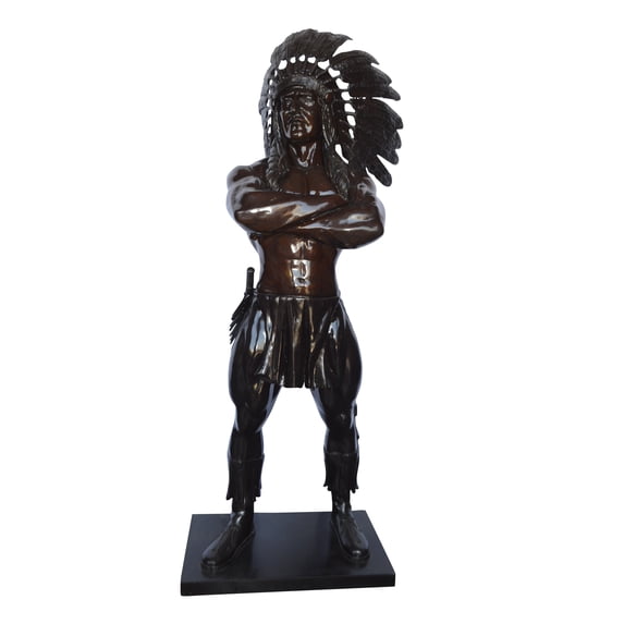 Indian Man Standing Bronze Statue Life Size - Size: 30"L x 28"W x 79"H.