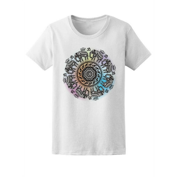 Indian Mandala Ethnic Elephants T-Shirt Women -Image by Shutterstock, Female Large