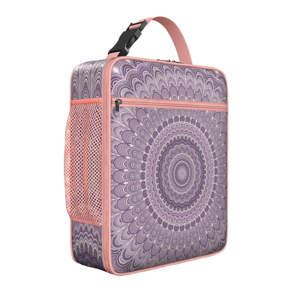 Indian Mandala Lunch Bag, Insulated Reusable Cooler Tote with Traditional Geometric Pattern, Waterproof Spiritual Floral Design for Travel and Outdoor Use