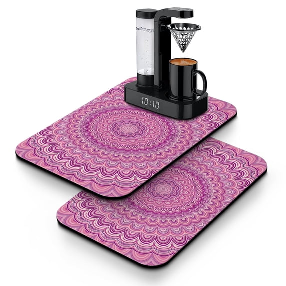 Indian Mandala Style Dish Drying Mat, Absorbent Geometric Pattern Coffee Bar Mat, Trippy Psychedelic Kitchen Counter Protector