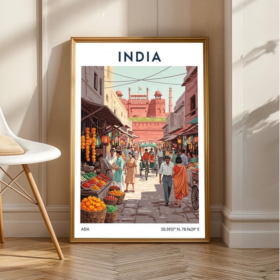 Indian Market Scene Poster - Asia Poster - India Poster - India Wall Art - Vintage Travel Poster – Asian Art For Living Room Or Office Decor, Unframed Poster Size 8x12
