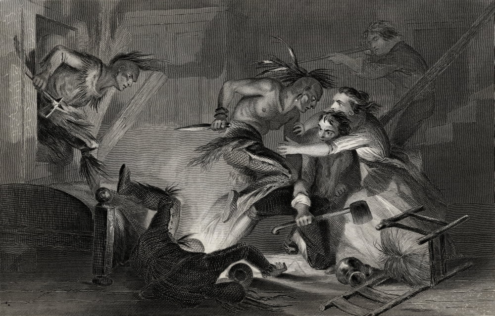 Indian Massacre At Wilkesbarre Valley In Wyoming Usa From A 19Th Century Print Engraved By J Rogers After F O C Darley Canvas Art - Ken Welsh  Design Pics (36 x 22)