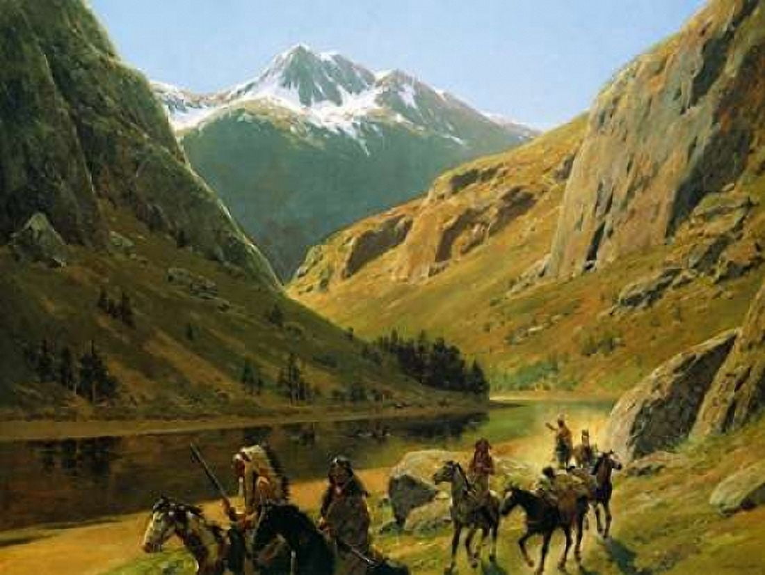 Indian Maurauders In Party Fording Stream Canvas Art - Henry Farny (18 x 24)
