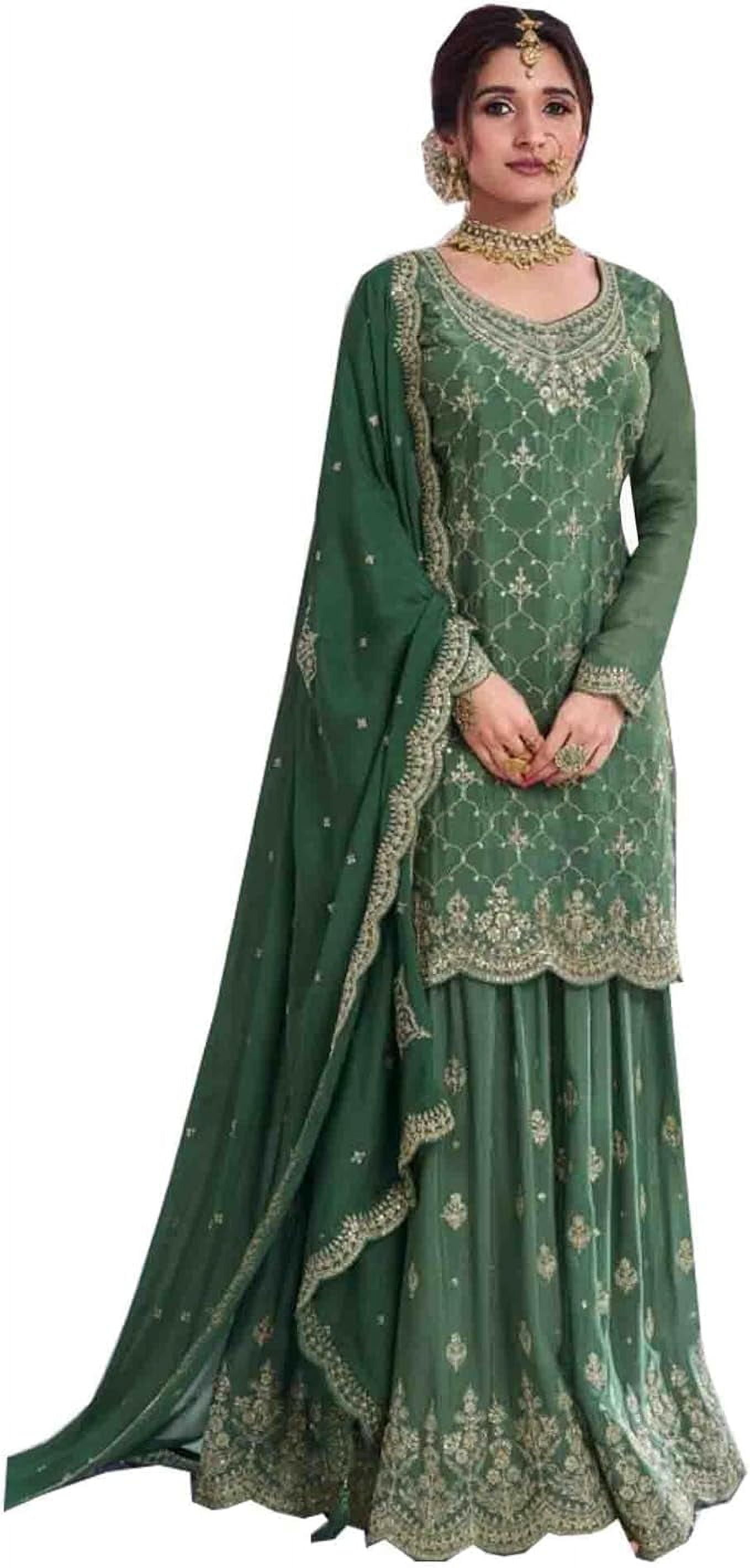 green emerald velvet dress Green Gown With Dupatta For Mehendi Function