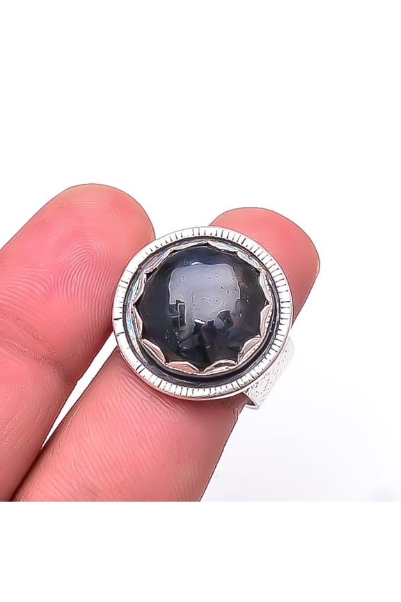 Indian Moos Agate -Agate Designer Handmade Oxidised 925 Sterling Silver Ring s.8, Green Moss Agate Ring R_9447_218_49