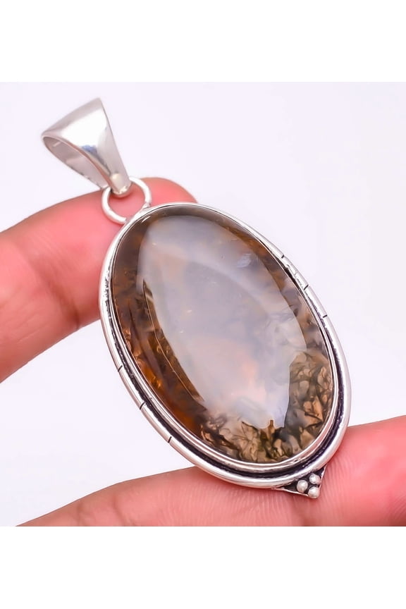 Indian Moss Agate 925 Sterling Silver Jewelry Pendant 2.5" T8651, Agate Pendant, Christmas Gift, New Year Sale, Gemstone Silver Jewelry