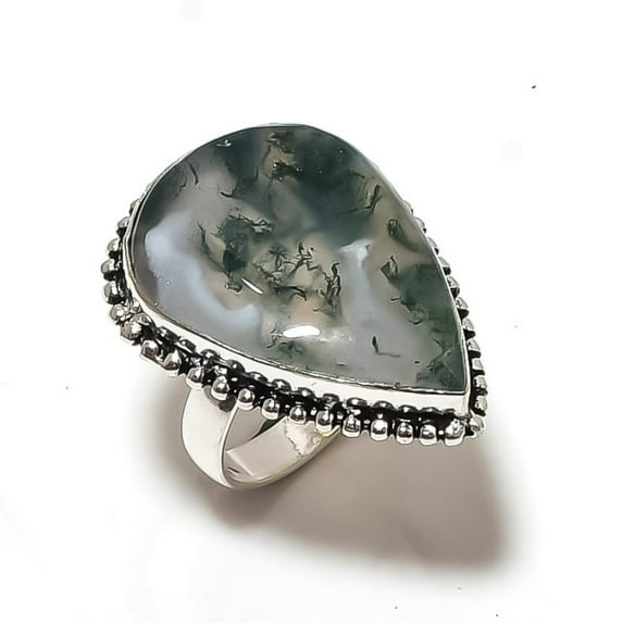 Indian Moss Agate Gemstone Handmade 925 Sterling Silver Jewelry Ring Size 6
