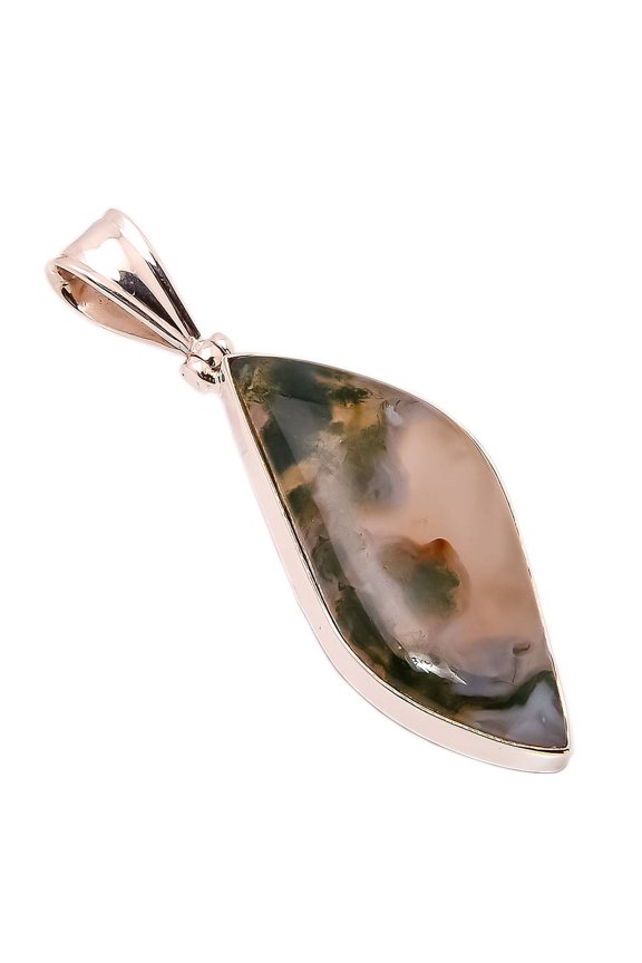 Indian Moss Opal Solid 925 Sterling Silver Pendant Size 2.7"Natural Pendant, Gray Pendant, 925 Sterling Silver Pendant, Opal Pendant, Triangular Penda