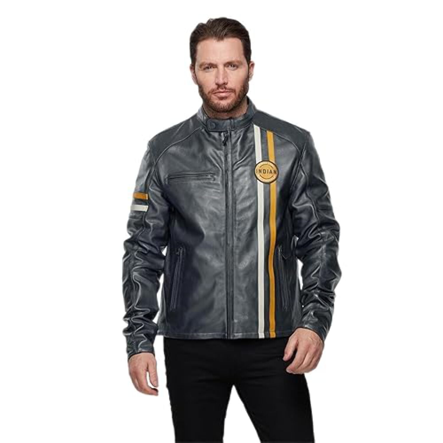 Indian Motorcycle Men's Cafe Leather Jacket, Black | 2833370