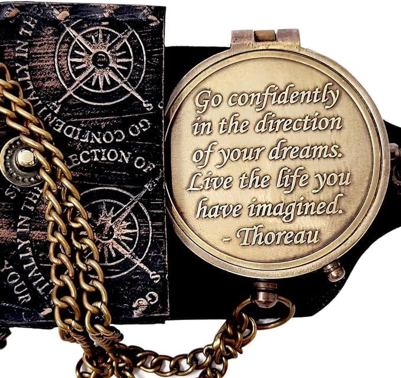 Indian Nautical Instruments Thoreau's Go Confidently Brass Compass, Gift for Graduation, Confirmation Day, Baptism, New Year Gift, Birthday, Anniversary, Communion, Camping Gift