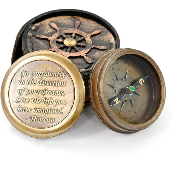Indian Nautical Instruments Thoreau's Go Confidently Brass Compass, Gift for Graduation, Confirmation Day, Baptism, New Year Gift, Birthday, Anniversary, Communion, Camping Gift