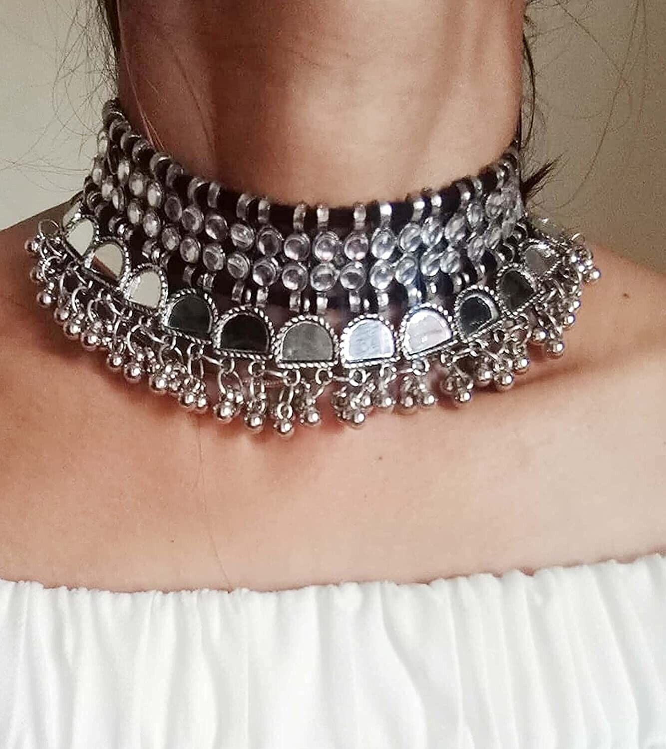 Jewelopia Oxidised Silver Necklace Jewellery Set Black Metal Necklace –  JEWELOPIA