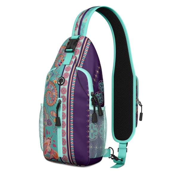 Indian Paisley Sling Backpack – Boho Floral Crossbody Daypack, Lightweight Anti-Theft Travel Bag with Adjustable Strap & Multi-Pocket Design