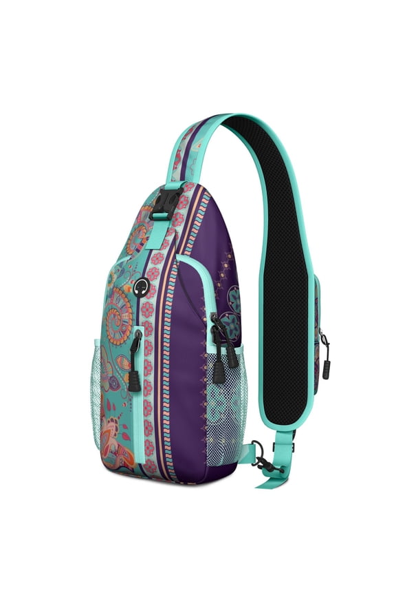 Indian Paisley Sling Backpack – Boho Floral Crossbody Daypack, Lightweight Anti-Theft Travel Bag with Adjustable Strap & Multi-Pocket Design