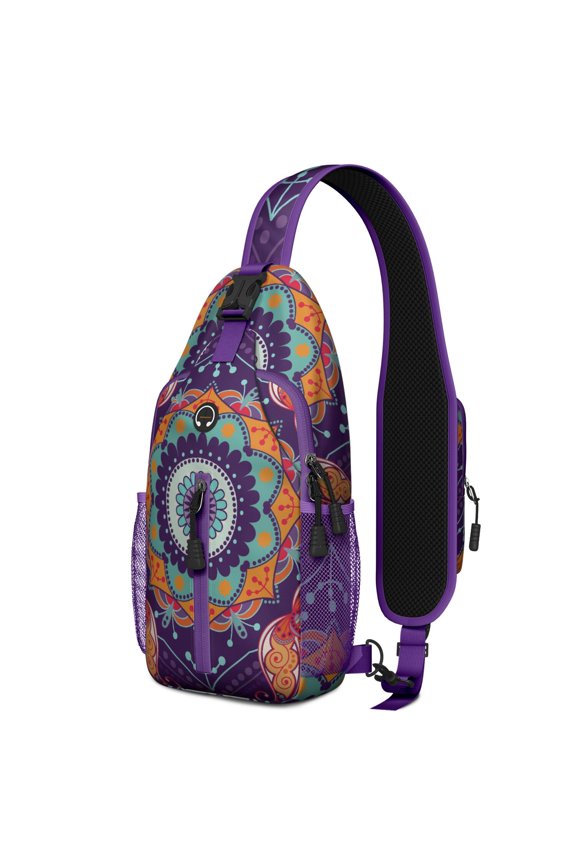 Indian Paisley Sling Backpack – Boho Floral Crossbody Daypack, Lightweight Anti-Theft Travel Bag with Adjustable Strap & Multi-Pocket Design