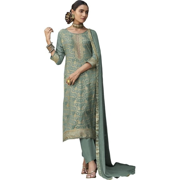 Indian Pakistani Designer Ethnic Wear Stitched Shalwar Kameez Trouser Pant with Dupatta Suits ( Pistachio Green, M - 40 )