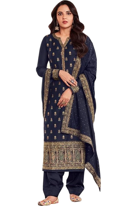 Indian Pakistani Designer Stitched Salwar Kameez Plazo Pant with Dupatta Suits ( Blue, S - 38 )
