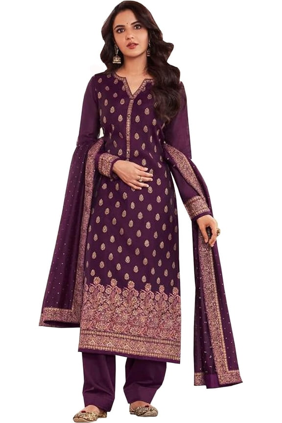 Indian Pakistani Designer Stitched Salwar Kameez Plazo Pant with Dupatta Suits ( Purple, 3XL - 48 )