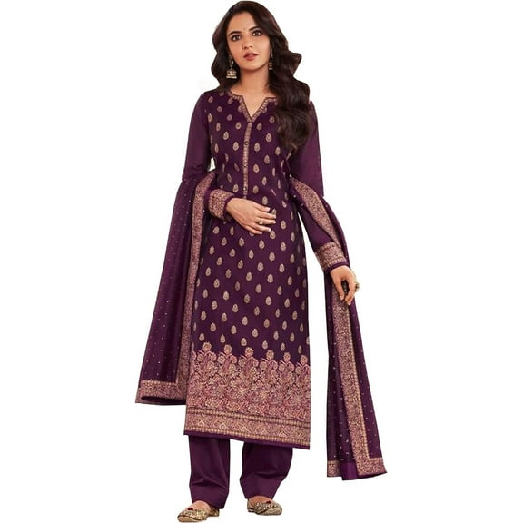 Indian Pakistani Designer Stitched Salwar Kameez Plazo Pant with Dupatta Suits ( Purple, XXS - 34 )