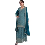 Indian Pakistani Designer Wedding Function Wear Sewn Salwar Kameez Sharara Suits  Teal Blue, L - 42