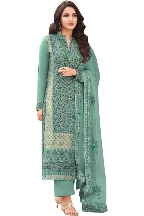Indian Pakistani Ethnic Plus Size Shalwar Kameez Dresses Ready To Wear Designer Pant with Dupatta Outfit (Green, 5XL - 52)