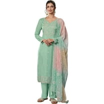 Indian Pakistani Reception Wear Ready To Wear Designer Salwar Kameez Suits ( Pistachio Green, XXS - 34 )