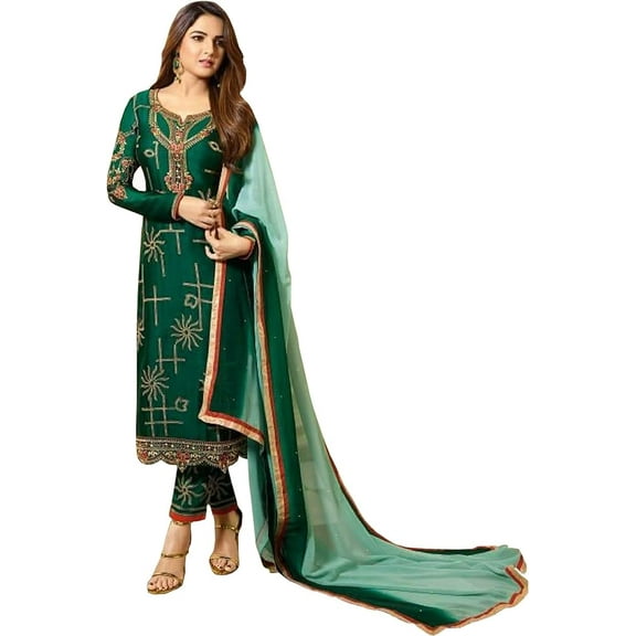 Indian Pakistani Trouser Pant Dress Ready to Wear Designer Shalwar Kameez Suits ( Green, XXL - 46 )