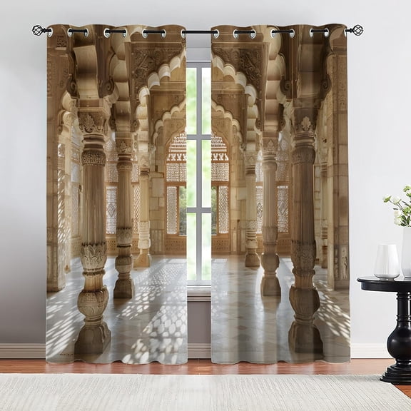 Indian Palace Blackout Curtains, Roman Column Window Curtains, Room Darkening Drapes for Bedroom Living Room Kitchen Decor 26"W x 45"L (2 Pack)