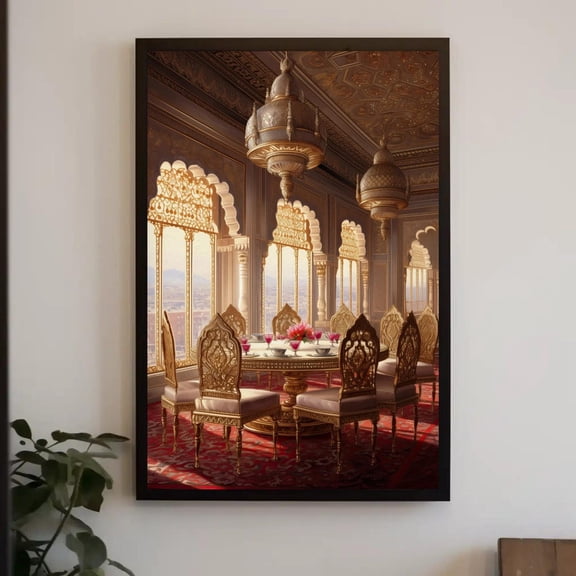 Indian Palace Dining Hall Illustration Canvas Print | Traditional Indian Wall Art | Royal Indian Decor | Cultural Home Art | Ready To Hang, Unframed Poster Size 8x12