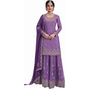 Indian Party Wear Heavy Designer Salwar Kameez suits Pakistani Sewn Sharara dress  Purple, 3XL - 48